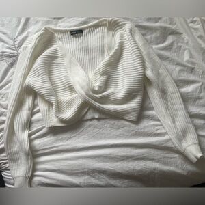 Knitted Twist Front Crop Top Sweater